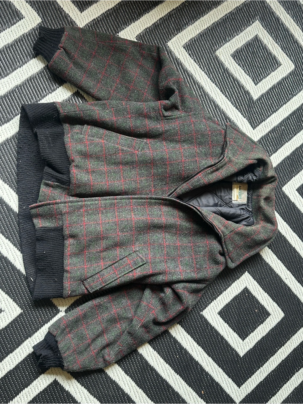 Vtg Johnson Woolen Mills Plaid Wool Bomber Jacket Mens Large Usa Made Full Zip